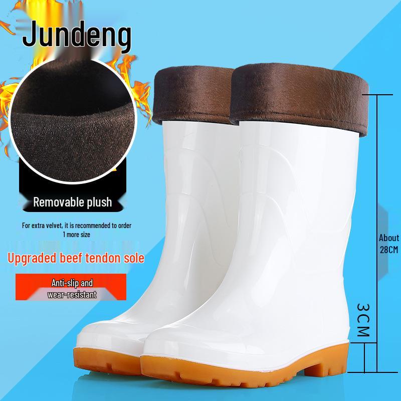 Military-Style Non-Slip White Rubber Boots for Men and Women - Thickened Wading Work Shoes