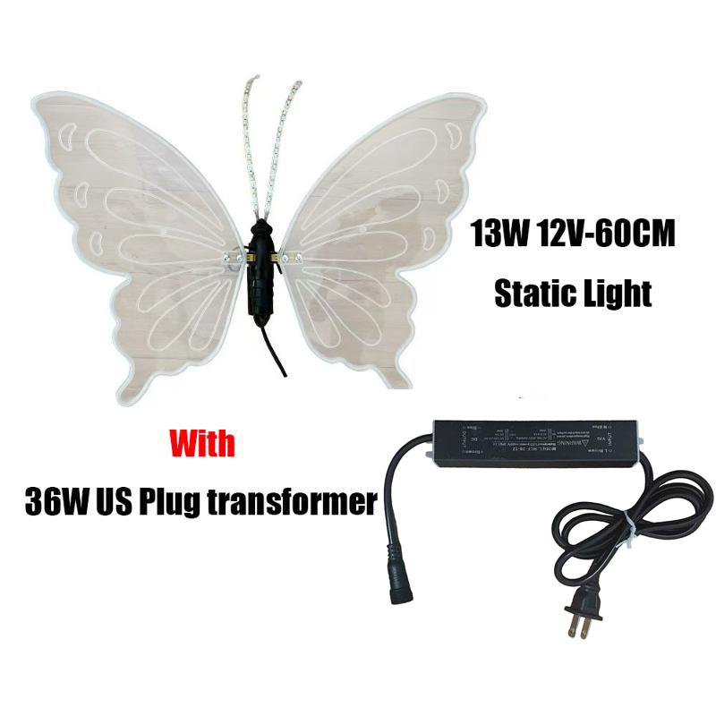 40/60 ס"מ נורות פרפר דינמיות סטטיות סימולציה LED חיצוניות, קישוטי מסיבת חג לבית לחג המולד, כולל שנאי