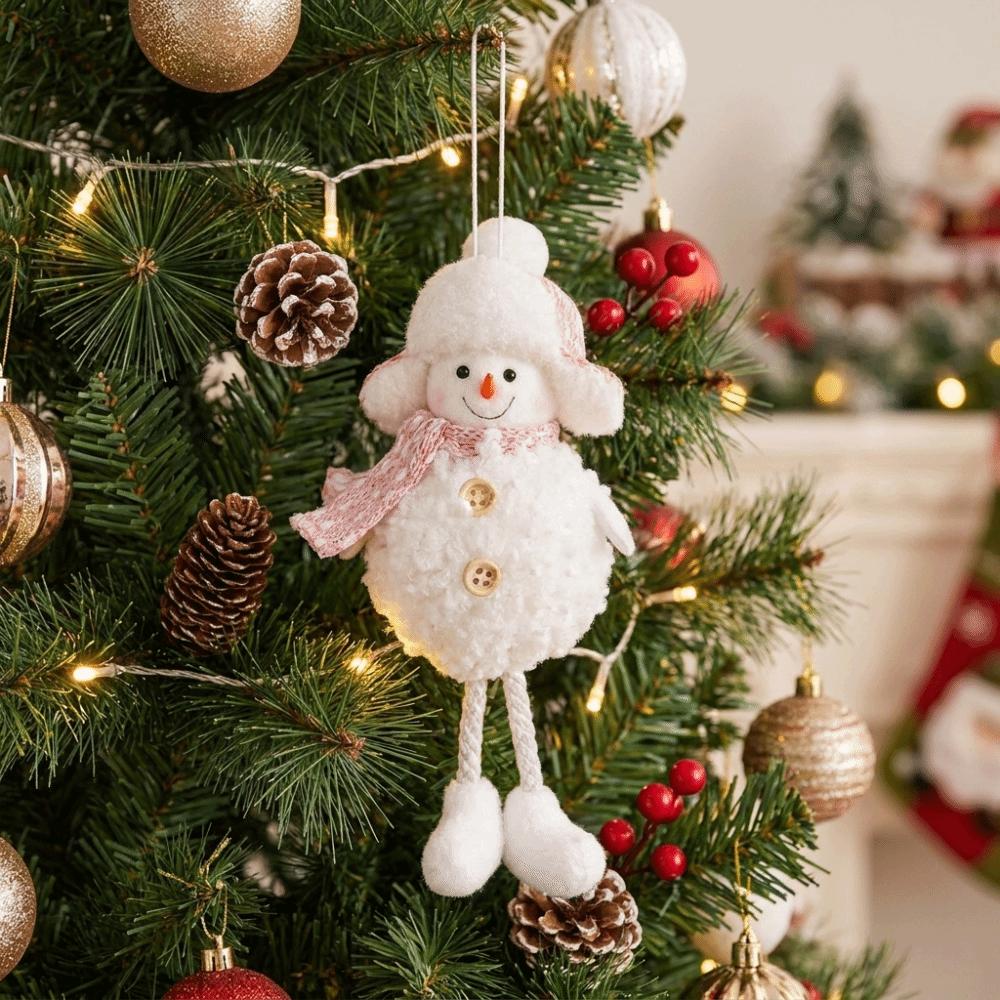 Cartoon Pink White Snowman Ornament Soft Plush Snowman Doll Festive Tree Pendant
