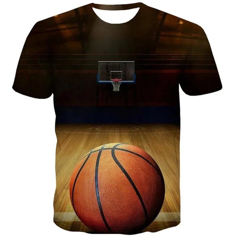Basketball‑Hoop 3D Print T‑shirt Kids Round Neck Short Sleeve Loose Fit Sports Play Daily Outdoor Top