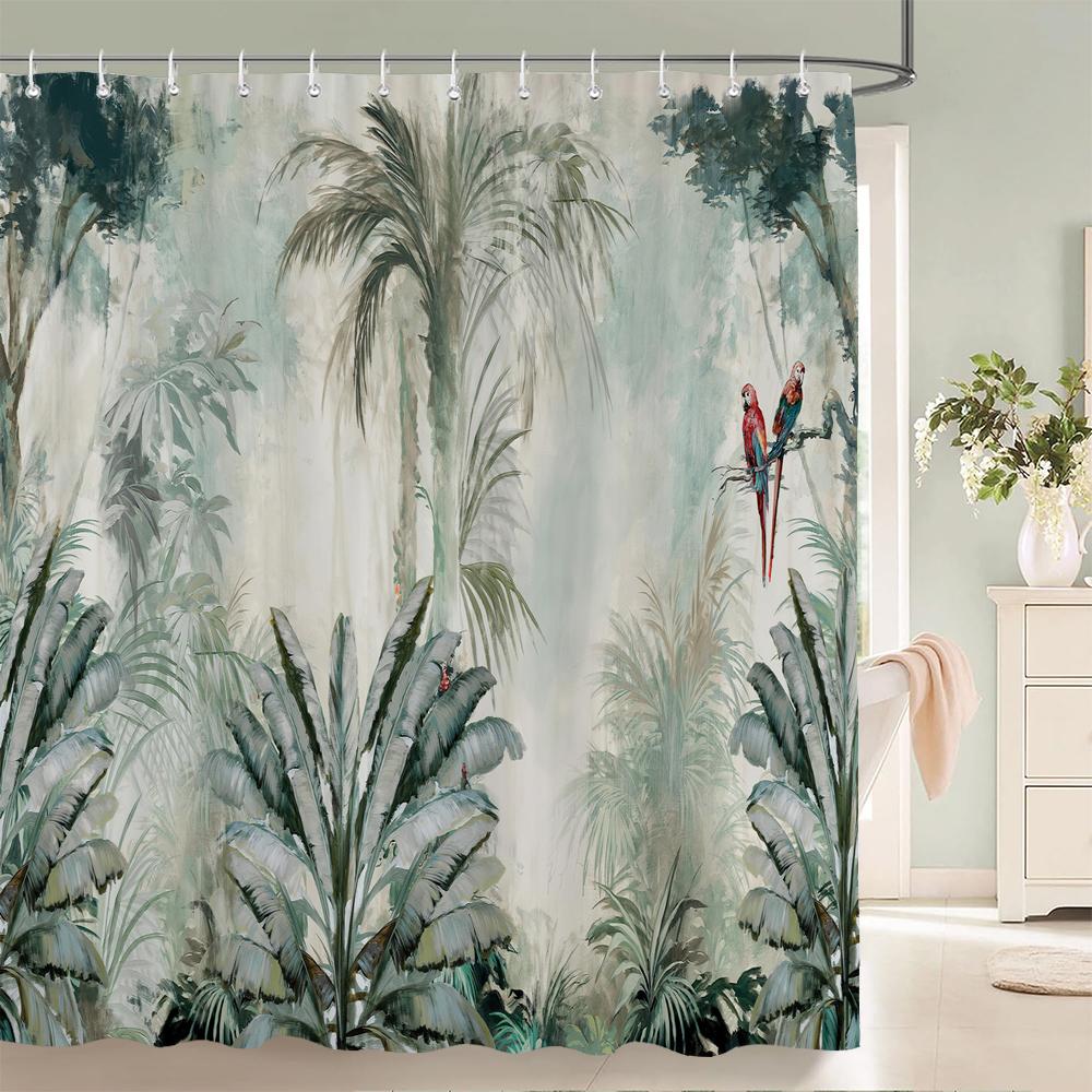 

Bathroom Decoration Shower Curtain Tropical Plant Leaf Palm Tree 3D Printing Waterproof Fabric Shower Curtains With 12 Hooks W60H190(CM)-1 Pcs