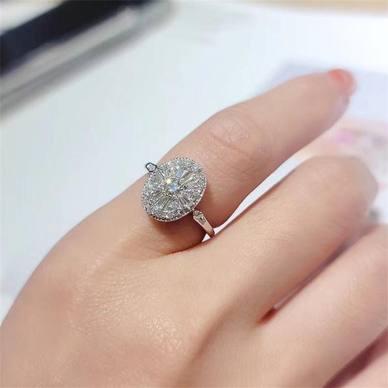 Classical Luxury  Sterling Silver Pave Princess-cut Simulated Diamond Wedding Rings for Women Adjustable  Girl Gift