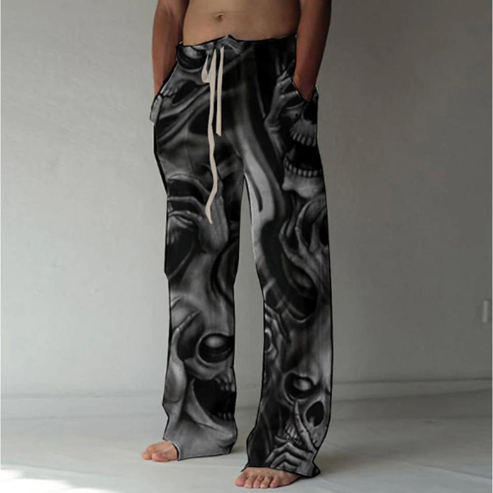 Men's 3D Distressed Printed Baggy Casual Trousers, Elastic Drawstring Waist with Pockets, for Spring Summer Home Outdoor Vacation