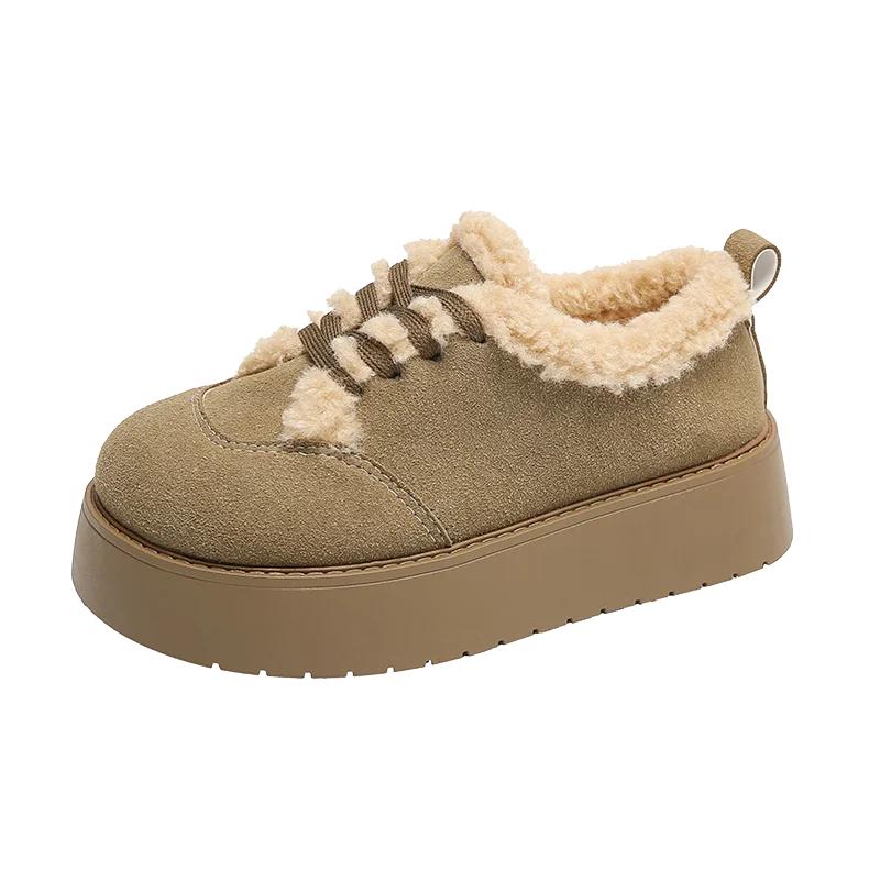 

Модные повседневные женские туфли-лоферы с меховыми башмаками на платформе с круглым носком Modis Slip-on, новые криперы 2024 года, зимние, на шнуровке, однотонные, для отдыха, модные 35 хаки