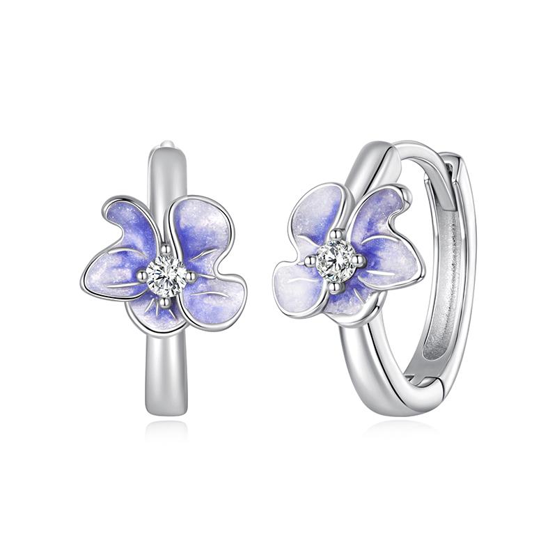WOSTU 925 Sterling Silver Mystical Purple Flower Hoop Earrings For Women Wedding Engagement Luxury Drip Oil Iris Earring Gift