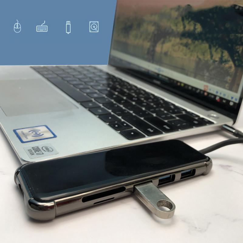 Adaptor pentru stație de andocare cu interfață de tip C de mare viteză 6 în 1, compatibil cu Hdmi, metal tip C la 4K 6 în 1