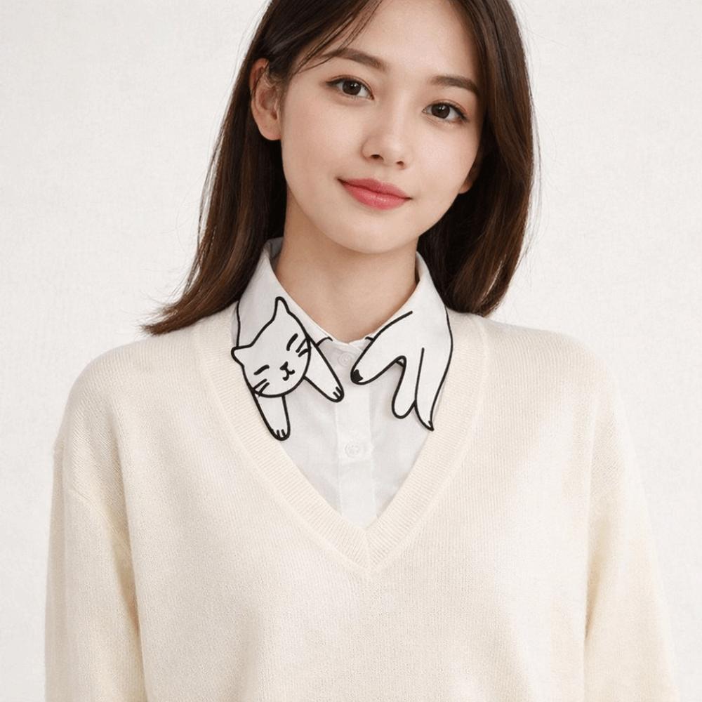 Slim Cat Fake Collar Cartoon Detachable False Collar Fashion Base Layer Top Weater Decorative