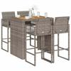 5 Piece Garden Bar Set without Cushions Grey Poly Rattan & Acacia