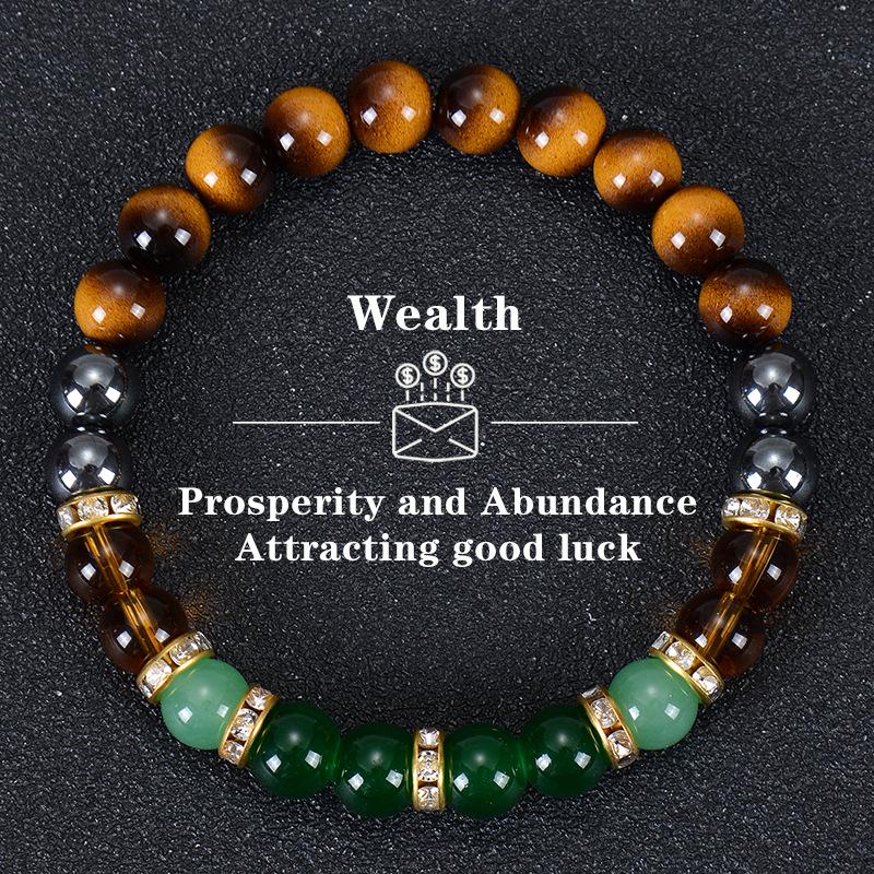 

Браслет из тигрового глаза и зеленого кристалла на эластичном шнуре 2025 - Украшения ручной работы