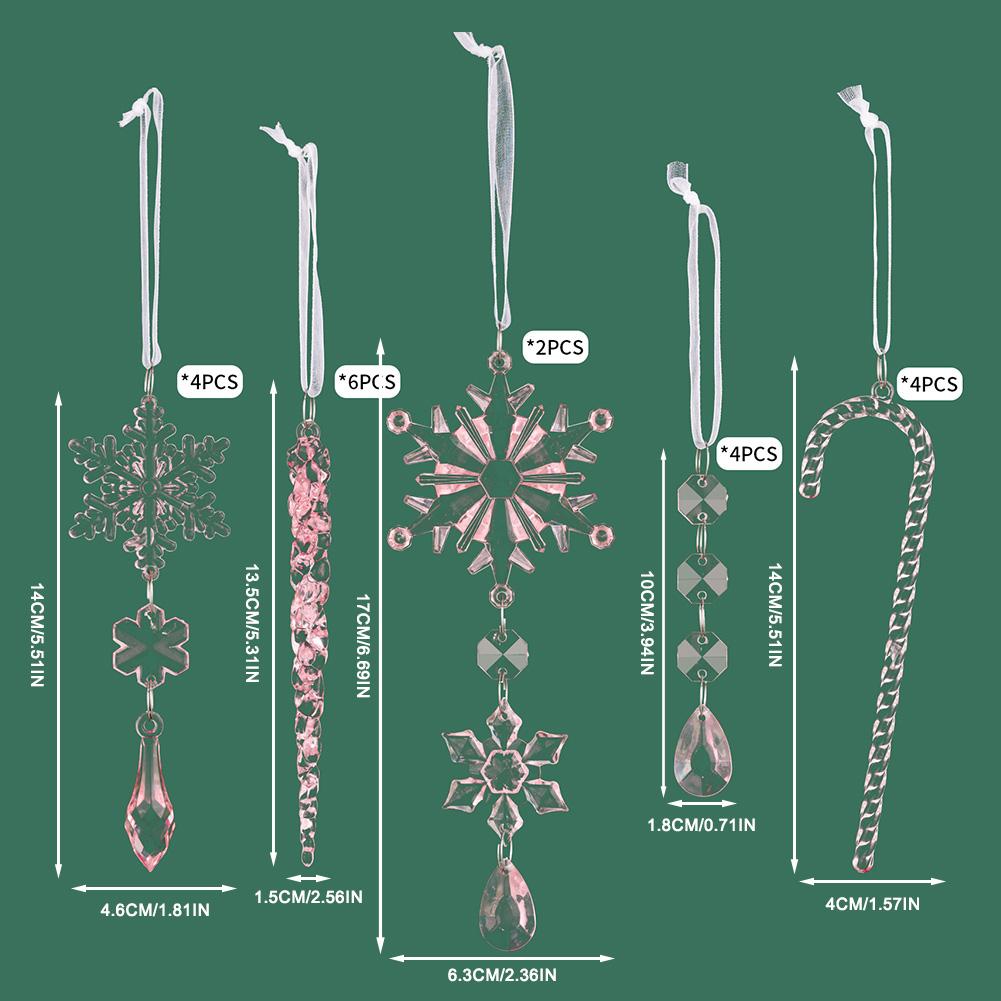 Acrylic 20 Piece Christmas Ornament Set Snowflakes Icicles Candy Canes for Festive Tree Garland and Home Decoration