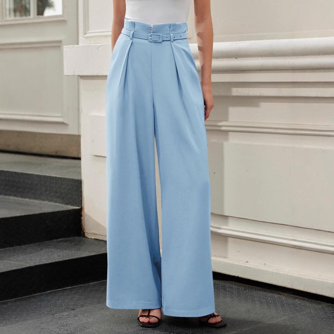 Summer and autumn casual women s high-waisted wide-leg pants pleated waist European and American high-quality trousers supply european and american code s
