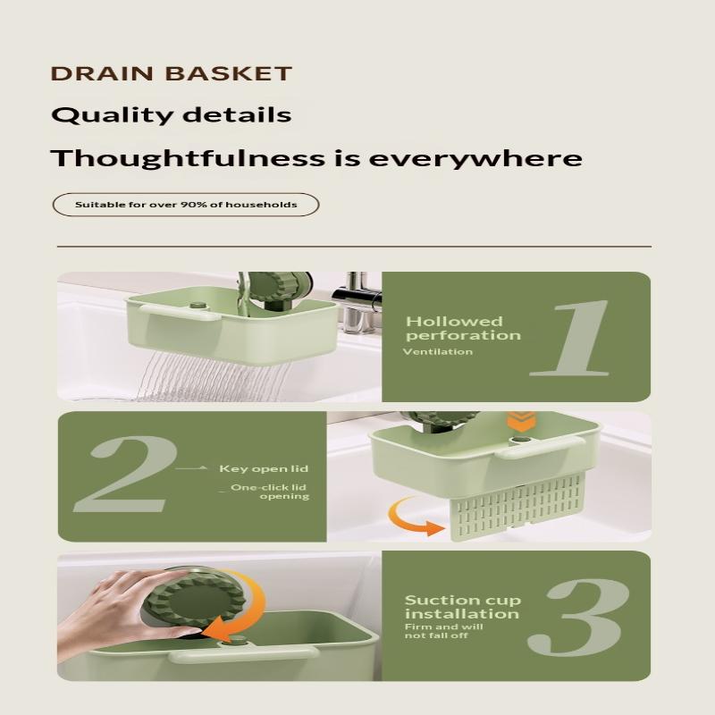 Panier Crépine d'Évier Bassin de Lavage d'Évier Filtre Anti-Fuite Bassin Ventouse Support Type Pression en un Clic Évacuation Grille Rangement