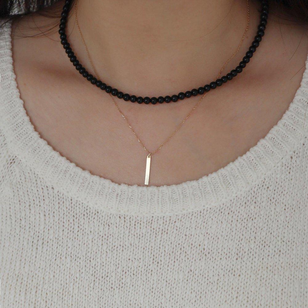 [ Modern Like ] Silver 925 Onyx Black Necklace 4mm