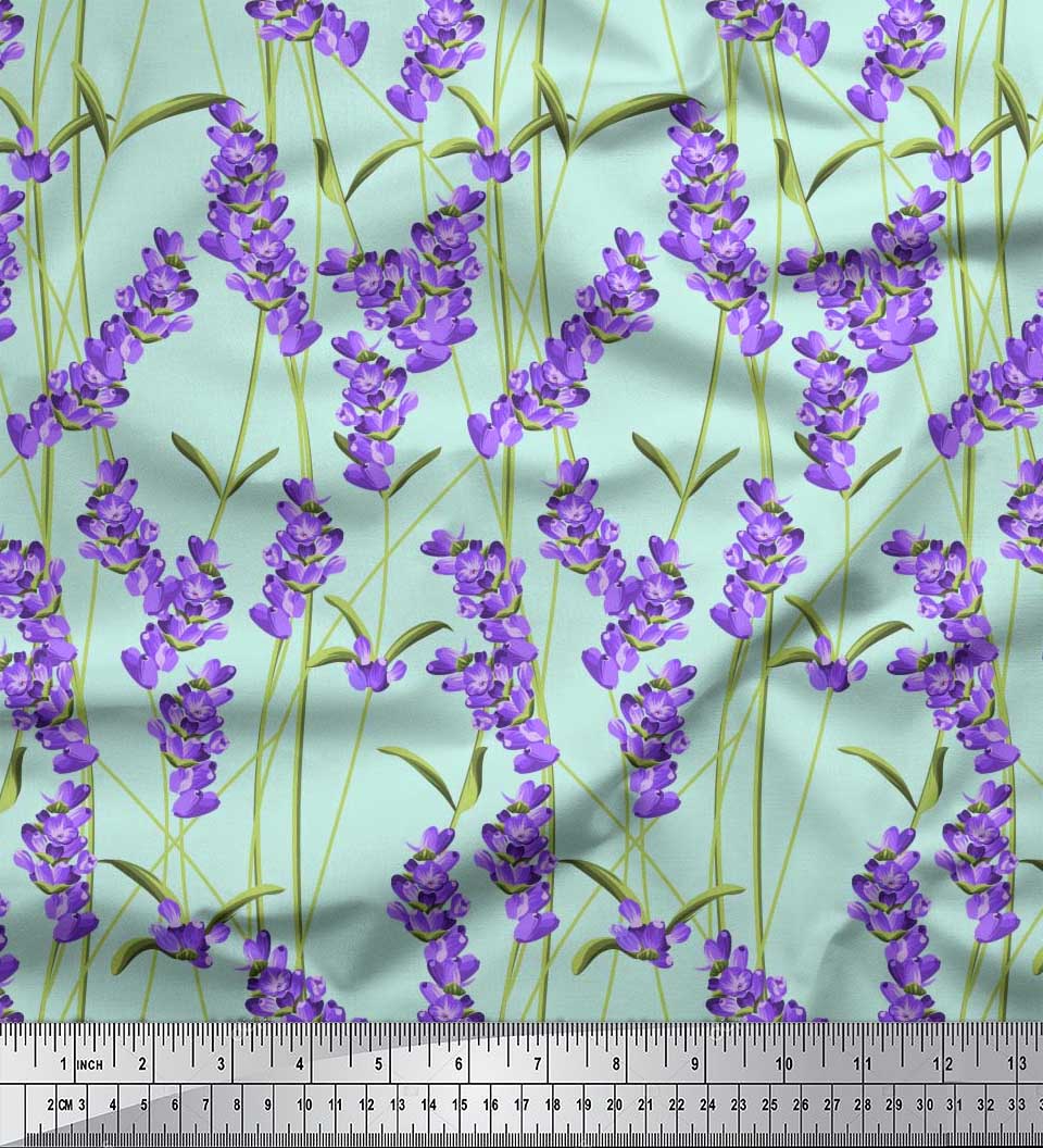 

Тканина для сорочок Soimoi Japan Crepe Satin Leaves & Lavender на метр 42 дюйма 42 Inch Wide - Poly Crepe зелений