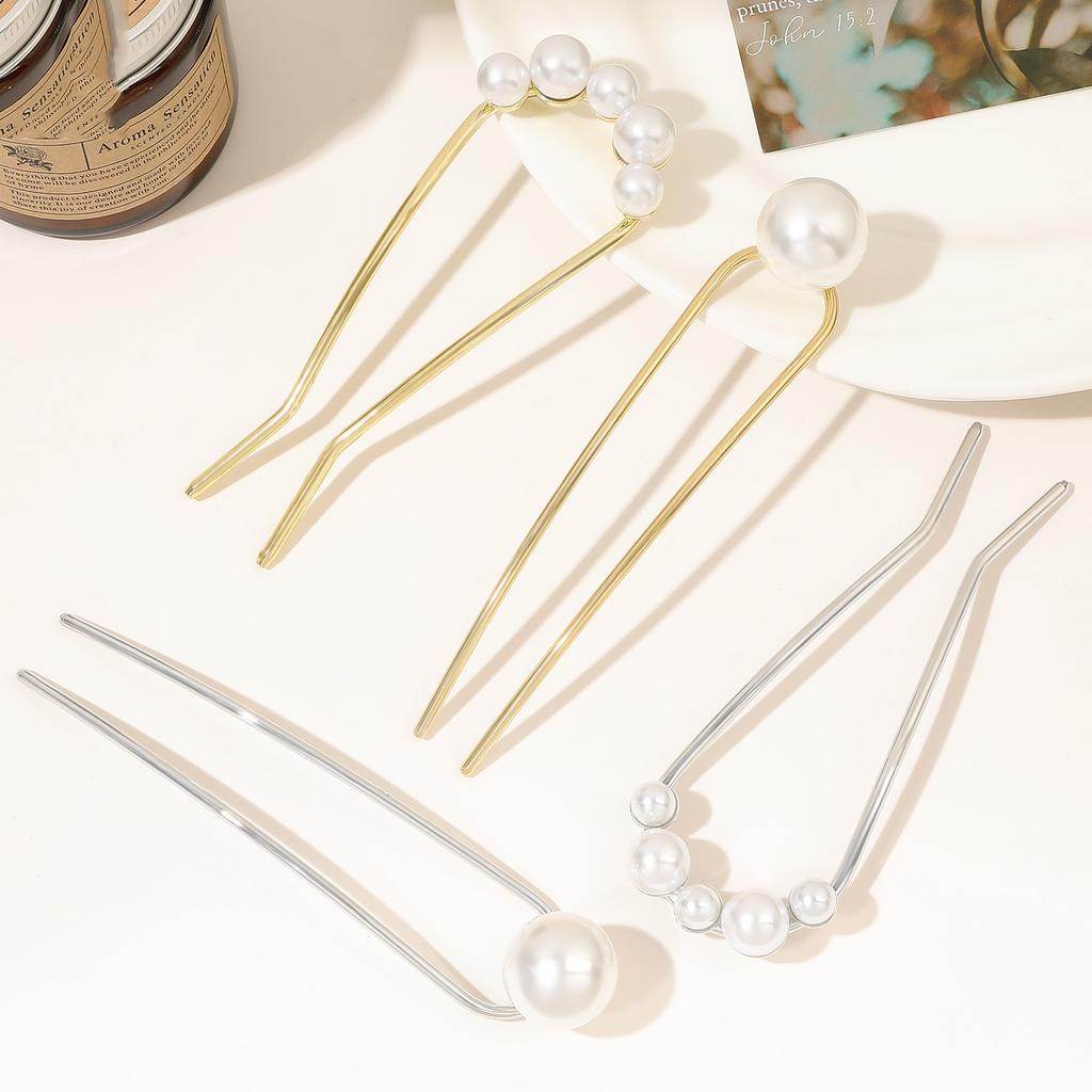 New Metal Vintage U Shape Hairpin Pearls Hair Sticks Long Hair Bun Fixed Hair Clip Wedding Womens Sweet Hair Accessories Hairpin