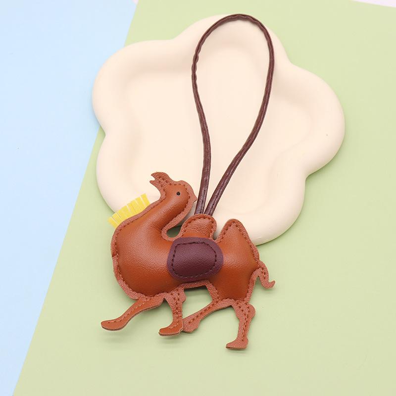 Women Leather Camel Bag Pendant Keychain Cartoon Animal Keyring Cute Ornament
