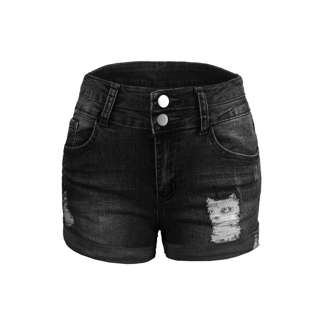 Women's Trendy Ripped Cuffed Elastic High-Waisted Denim Shorts