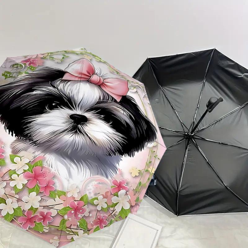 1PC Dog Flower Umbrella-8-Rib Reinforced, Automatic Open, Lightweight & Durable, Cute Fashion Accessory for Outdoor-T178