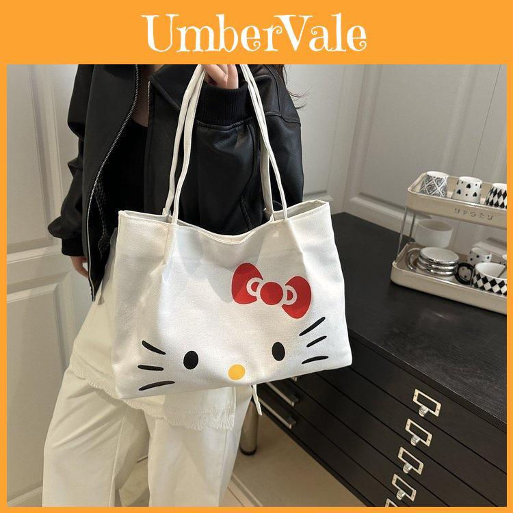 Hello Kitty Casual Canvas Crossbody Bag With Spacious Design And Inner Pocket For Day Trips