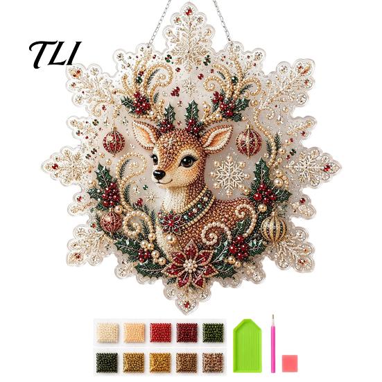 Dekorative hängende Fensterkunst Weihnachten Perlmutt-Malerei Suncatcher-Kit, Acryl-Schneeflockenform-Platte Anfängerfreundliche Aktivitäten mit Spitzenrand,