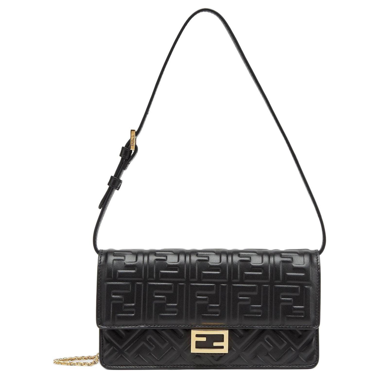 

Fendi Baguette Removable Chain Shoulder Strap Flap FF Buckle Lambskin Crossbody Shoulder Bag Women bags Black 8M0498AAJDF0KUR Basic Set (Bag+Dust Bag)