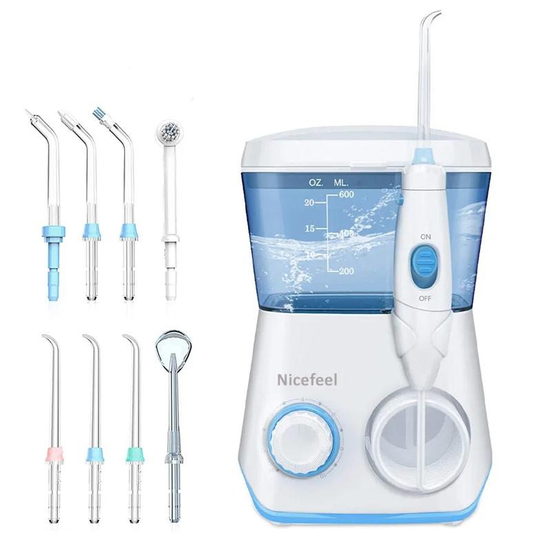 

Irrigator Teeth Cleaning Adjustable Pressure Water Flosser for Nicefeel Oral 600ML Dental Water Teeth Cleaner 8 Water Jet Tip белый