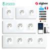 BSEED French Zigbee Socket Wall Smart Sockets Power Monitor Function Tuya Smart Life Google Alexa Voice Control Glass Panel 16A
