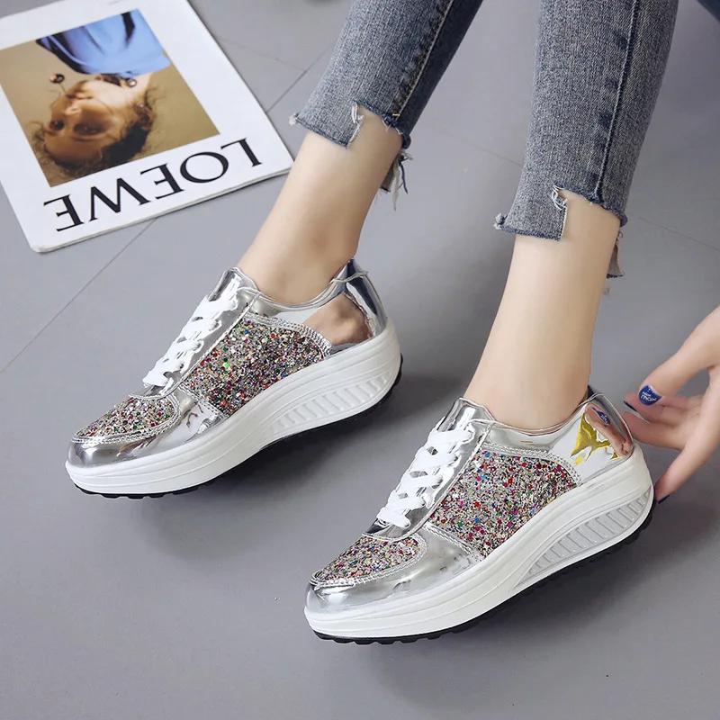 Fashion Woman Shoes Spring Luxury Casual Sneakers Breathable Lace Up Black Fashion Mirror Heel Board Shoes for Women Tenis Femenino