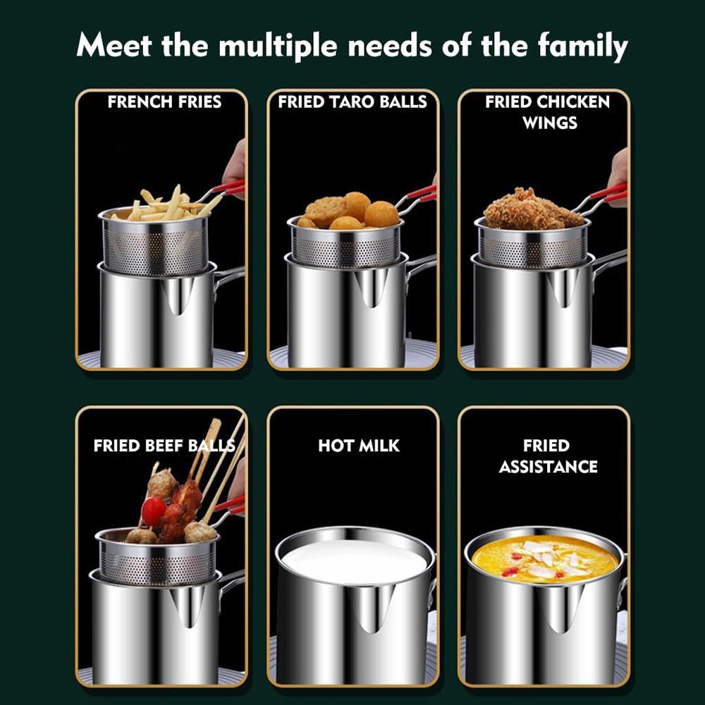 Fritteuse aus Edelstahl mit Frittierkorb, multifunktionaler kleiner Topf, speziell für die Küche, zum Frittieren von Hühnchen und anderen Kochutensilien