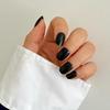 Classic Black Gel Press-On Nails Kit – 24 Nails, 12 Sizes, Glossy & Long-Lasting, Short Round Shape, Includes Tool Kit, Easy DIY