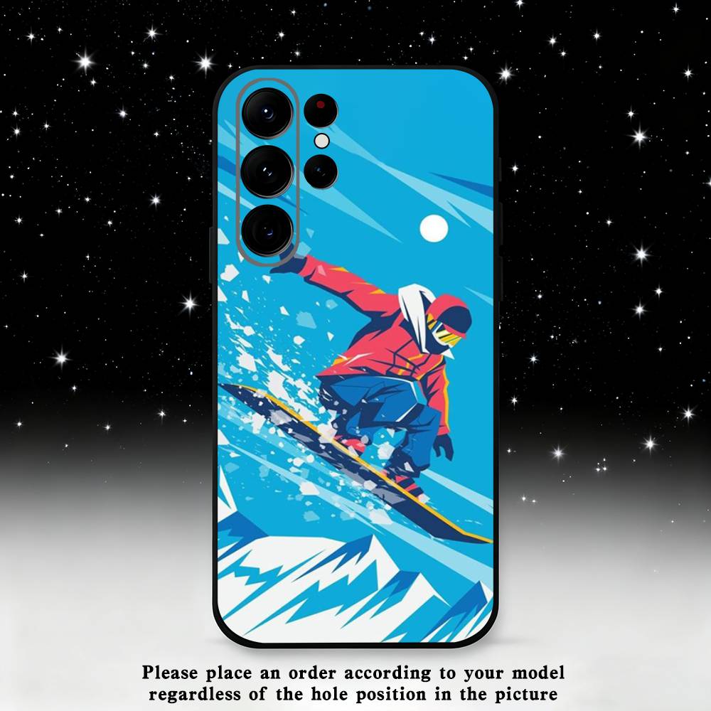 Sport Cartoon Snowboarding Phone Case For Samsung S25,S24,S23,S22,S21,S20,S10,Ultra,Plus,Lite,FE,Soft Silicone Black Cover