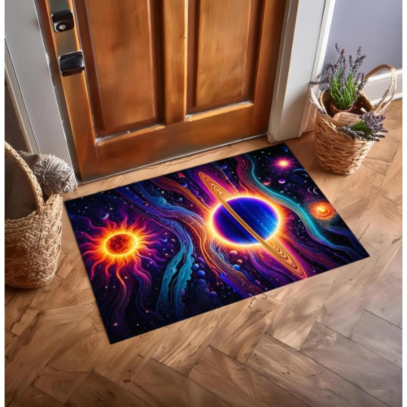 Cosmic Astrology Print Rug Saturn Universe Pattern Washable Non-Slip Floor Mat with Unique Moon Decor for Home Having Aesthetic