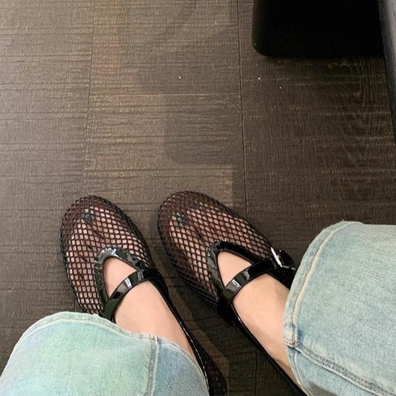 Fashion Flat Single Shoes Women Fashion Round Head Shallow Mouth Mesh Cloth Metal Buckle Soft Sole Non-slip Low-top Shoes