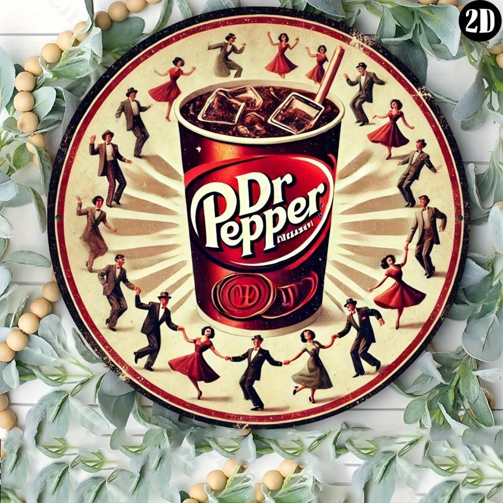 Vintage Dr Pepper Retro Metallplåtskylt 8x8 Tum Rund Väggkonst Dekor för Hem Bar Café