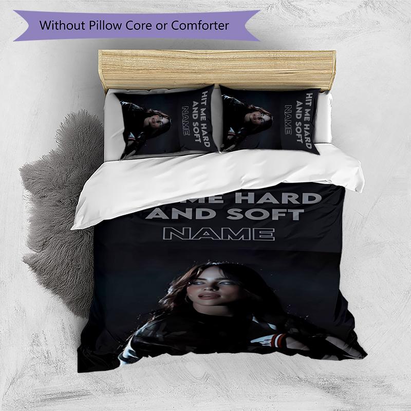 3 szt. Personalizowany Zestaw Pościeli Billie Eilish Zapięcie Poszwy na Kołdrę Zawiera 1 Poszwę na Kołdrę i 2 Poszewki na Poduszki na Wszystkie Pory Roku Wystrój Sypialni