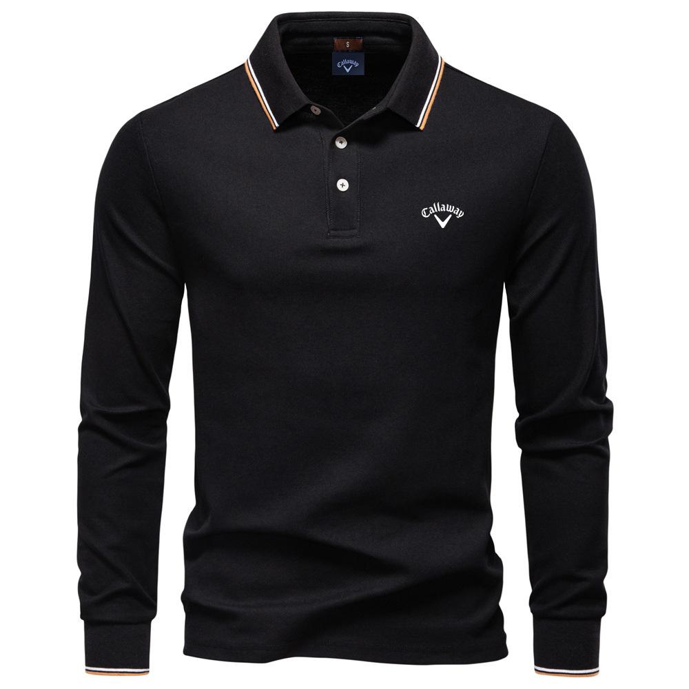 Callaway 2025 Autumn New Embroidery Men's Long Sleeved Polo Shirt, Solid Color Men's Top with Lapel, Versatile Polo Shirt for Men XL