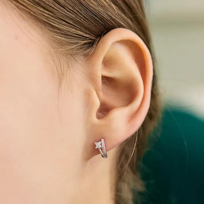 [Silver925] Star Point Clear Line Hoop Earring