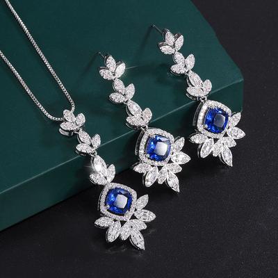 Merry Line Retro Imitation Sapphire Blue Necklace Pendant Earrings Creative Sapphire Women'S Models