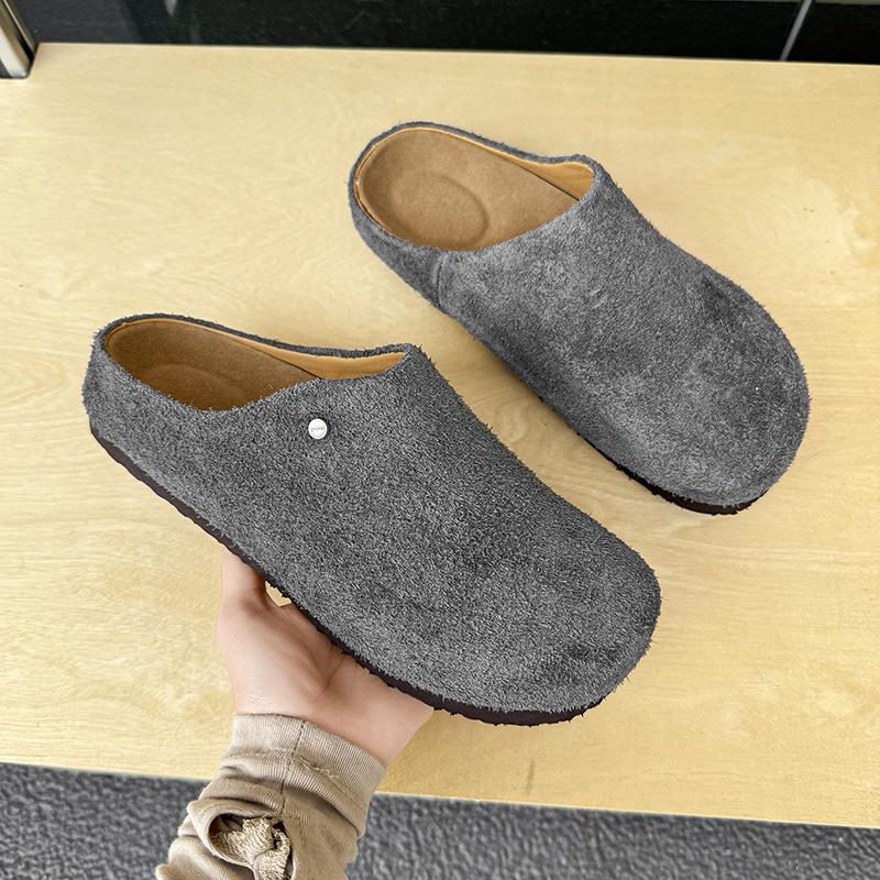 Vintage outerwear spring and summer new casual lazy one-pedal Boken shoes 45370 long hair gray, brown -Y