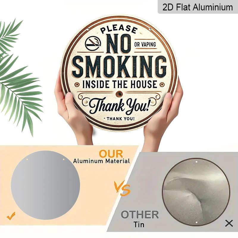 2D Flat, 1pc Round Aluminum Hanging Sign, "No Smoking Or Vaping Inside The House" Warning Text No Cigarette Icon Print, Suitable for Hotel Home Cafe