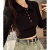 Pure Desire Sexy Slim Fit Polo Neck Long Sleeve T-Shirt Short Top Women