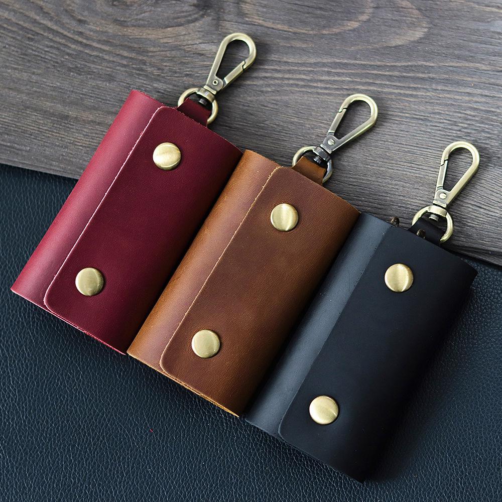 Herren Gürteltasche Retro Crazy Horse Leder Schlüsselhalter und Münzbörse, Multifunktionaler Echter Erster Schicht Rindsleder Schlüsselanhänger.