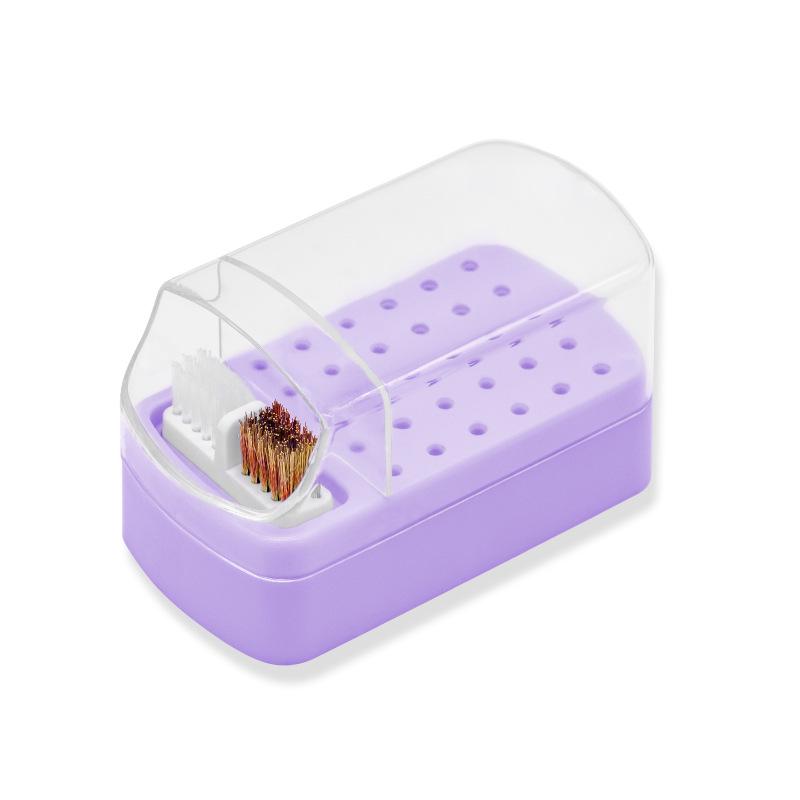 30-Hole Multifunctional Nail Tool Organizer with Dustproof Grinding Head Storage & Cleaning Brush