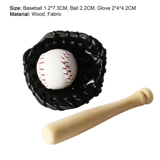3Pcs/Set Simulation Baseball Set Exquisite Model Props Wood Miniature Baseball Glove Set for Dollhouse Scene