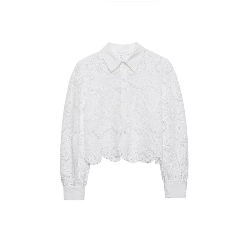European & American Retro Crochet Knit Hollow Long Sleeve Women's Shirt