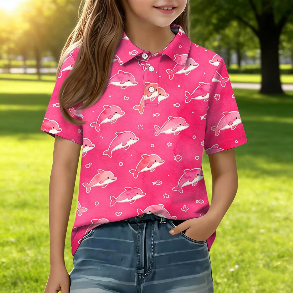 Kids Casual Short Sleeve Polo Shirt Animal Pattern Tee Soft Lightweight Cotton Blend Top for Boys and Girls Summer Wear