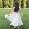 Girls Beach Summer Princess Dress Short Sleeve Solid Color