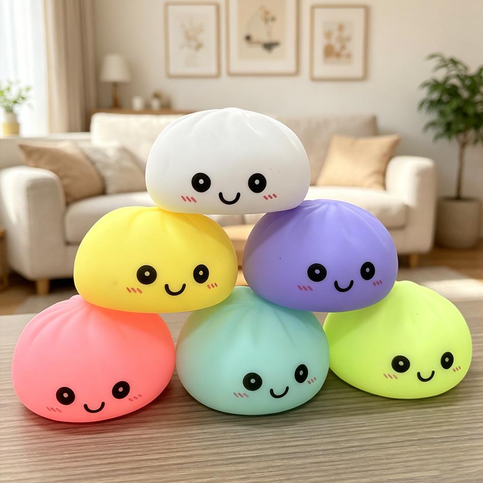 Aesthetic Led Bun: Glowing Bubble Spitting Squeeze Toy, Realistic Food Ornament, Solid Gel Sensory Stress Reliever, Gift