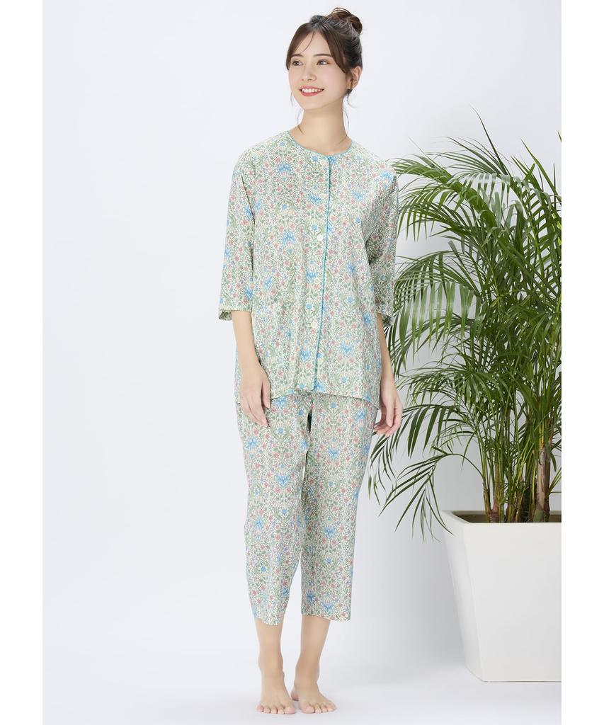 EP8074 Sleeve Long Cotton Willow Size M Wing/Wacoal Women's 3/4 Pajamas, Sleeves, 8/10 Length, 100% (Body), Fabric, Summer,