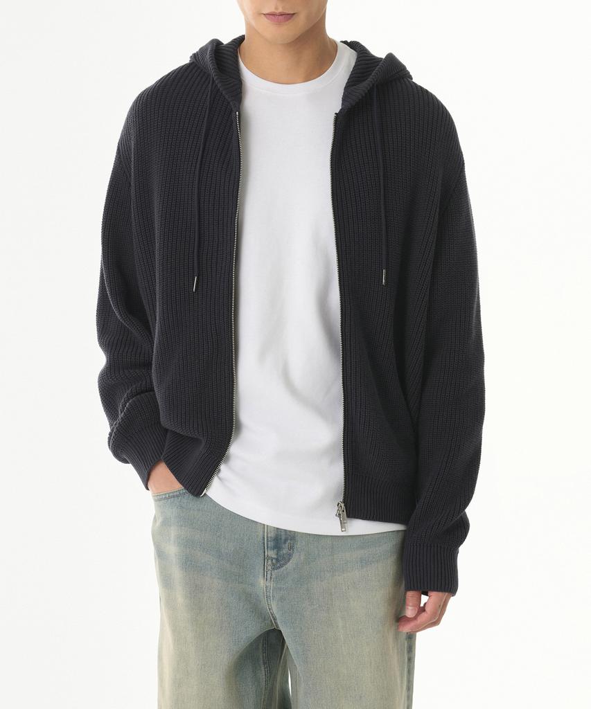 MUSINSA STANDARD Ribbed Knit Hooded Zip-Up [Iron Grey]